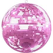 Photo 1 of 12/16/20 Large Disco Ball,Silver Hanging Party Mirror Ball with Hanging Disco Balls for DJ Club,Mirrorball with Reflective GlassParty, Wedding Decoration, Disco Ball Decor (Pink 20inch)