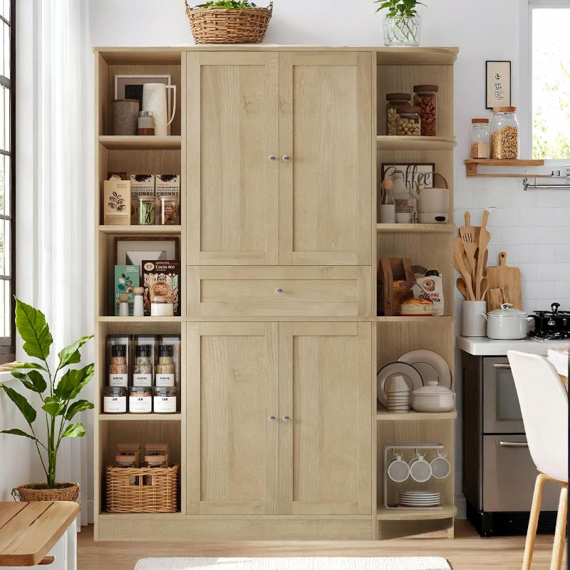 Photo 1 of FACBOTALL 71" Tall Pantry Cabinet with Storage, 47'' Wide Freestanding Kitchen Cabinet with Doors & Shelves, Buffet Sideboard with Drawer, Cupboard for Kitchen, Dining Room, Utility Room, Light Oak
