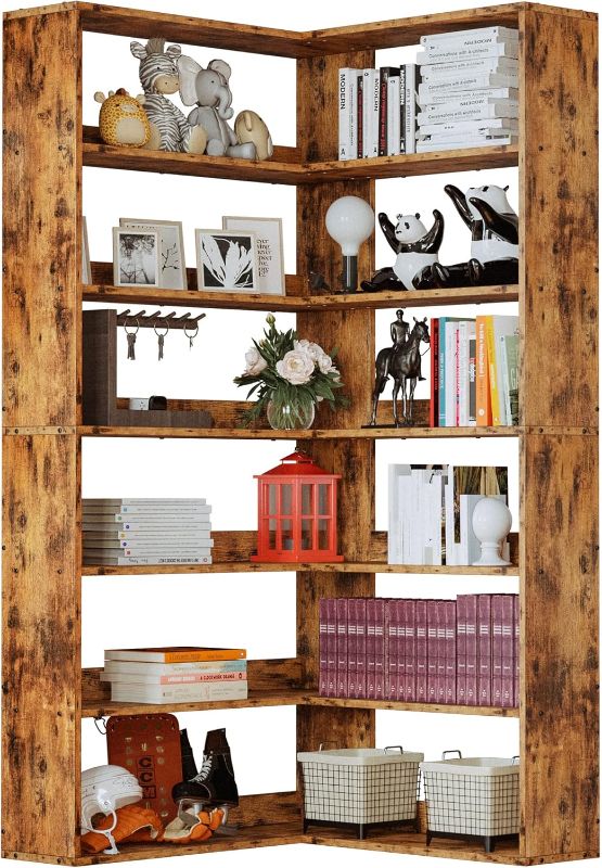 Photo 1 of IRONCK Corner Bookshelf, Bookshelves 6 Tiers with Baffles Industrial Large Corner Etagere Bookcase Storage Display Rack for Living Room Home Office