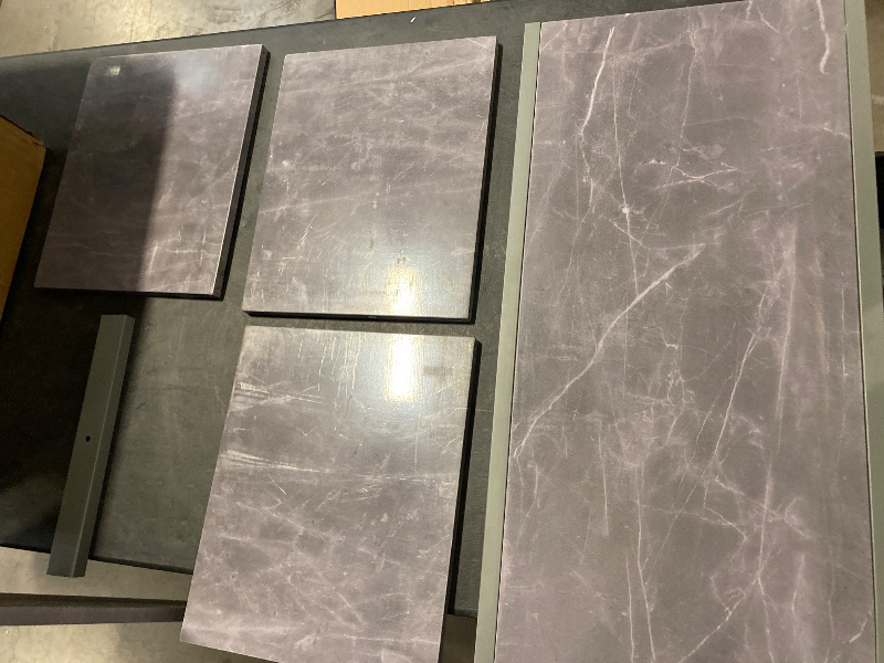 Photo 1 of AWQM 3-Piece Bar Table and Chairs Set, Modern Glay Table with 2 PU Cushion Bar Stools, Kitchen Counter with 3 Tier Storage Shelves, Space Saving Table for Home & Kitchen, 