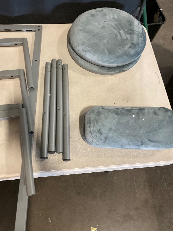 Photo 1 of AWQM 3-Piece Bar Table and Chairs Set, Modern Glay Table with 2 PU Cushion Bar Stools, Kitchen Counter with 3 Tier Storage Shelves, Space Saving Table for Home & Kitchen, 