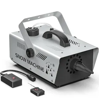 Photo 1 of 1000W Snow Machine Remote & Manual Control Snowflake Making Adjustable Snowflake Size Snowmaker Perfect for Christmas,Weddings and Theatrical Effects (Grey, 1)