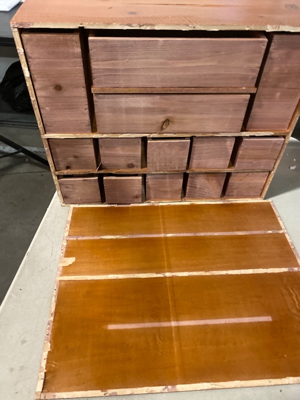 Photo 1 of Desk Drawer Organizer, Storage Cabinet with 14 Drawers, Drawers Card Catalog Cabinet, Desktop Storage Cabinet Box, Wooden Vintage Apothecary Cabinet, Home Office Desk Storage (Old Brown Color)
