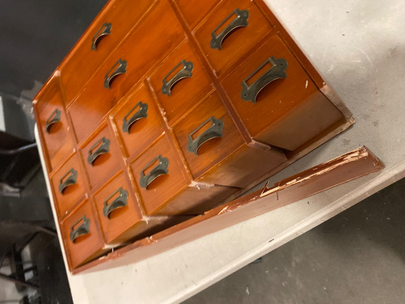 Photo 1 of Desk Drawer Organizer, Storage Cabinet with 14 Drawers, Drawers Card Catalog Cabinet, Desktop Storage Cabinet Box, Wooden Vintage Apothecary Cabinet, Home Office Desk Storage (Old Brown Color)