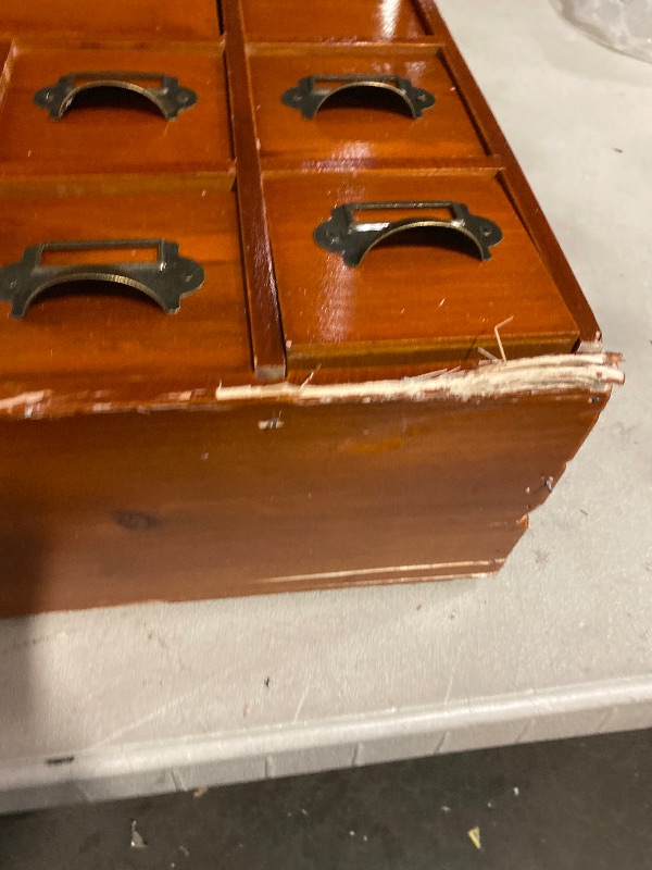 Photo 1 of Desk Drawer Organizer, Storage Cabinet with 14 Drawers, Drawers Card Catalog Cabinet, Desktop Storage Cabinet Box, Wooden Vintage Apothecary Cabinet, Home Office Desk Storage (Old Brown Color)