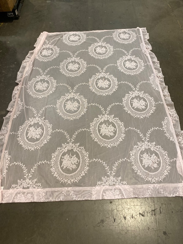 Photo 1 of Deeprove Pink Lace Curtains 84 Inches Long 2 Panels Set, Boho Sheer Florals Scallop Ruffle Edge, Bohemian Chic Pretty Window Treatment Pair Decor Drapes for Baby Girl's Bedroom Nursery Room W57 x L84