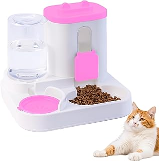 Photo 1 of Gravity Cat Feeder and Water Dispenser, 2 in 1 Automatic Cat Feeder, 2 Pack Large Capacity Self Feeding for Small Medium Dog Puppy Kitten Pink