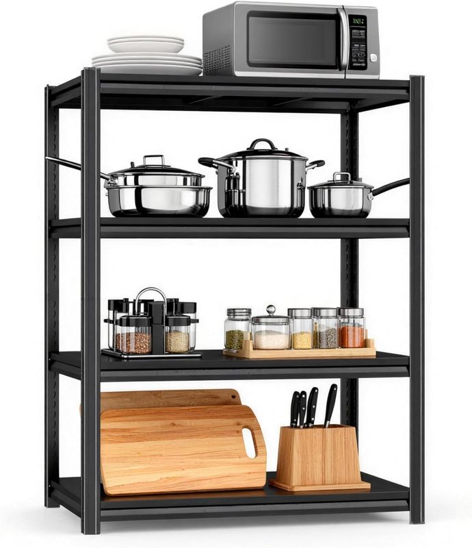 Photo 1 of Kitchen Baker’s Rack, 4-Tier Metal Rack with Solid Shelves, Microwave Stand Storage Organizer for Kitchen or Dining Room – 39.4” W x 15.7” D x 54.3” H