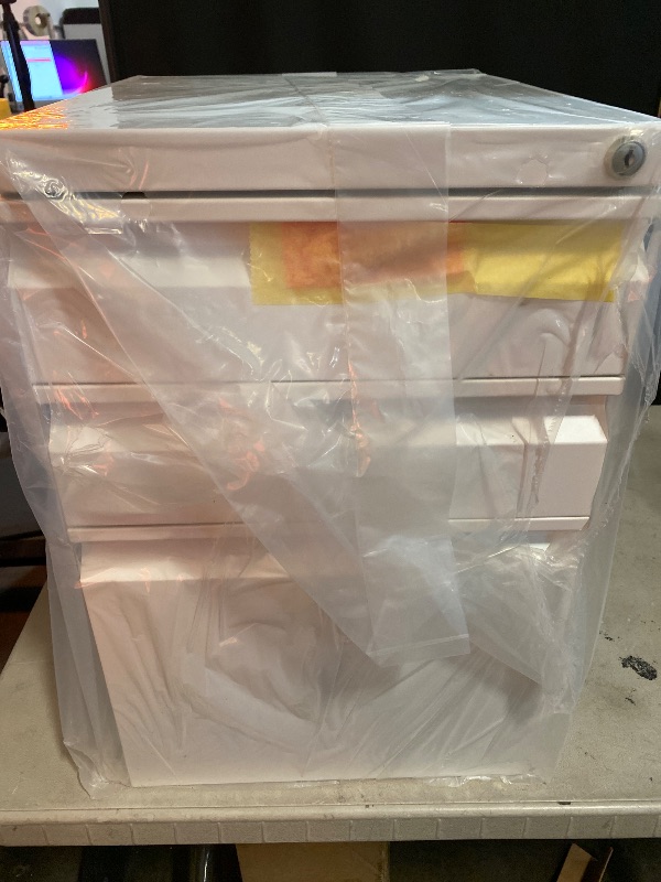 Photo 1 of Mobile File Cabinet for Home Office, Lockable 3 Drawer Filing Cabinet with Wheels for A4-Size/Letter-Size/Legal-Size, Fully Assembled Except Casters, White