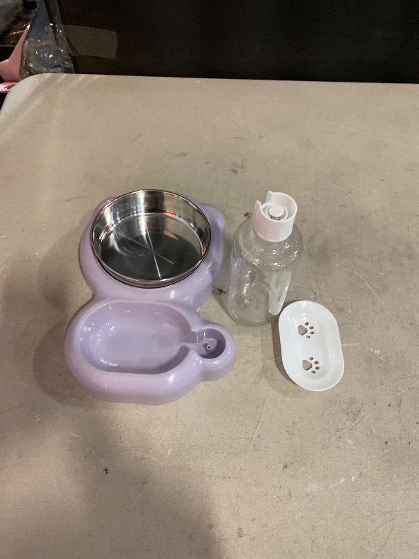 View 3 of Dog Bowls, Cat Food and Water Bowl Set with Water Dispenser and Stainless Steel Bowl for Cats and Small Dogs - Purple