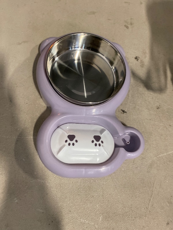 View 2 of Dog Bowls, Cat Food and Water Bowl Set with Water Dispenser and Stainless Steel Bowl for Cats and Small Dogs - Purple