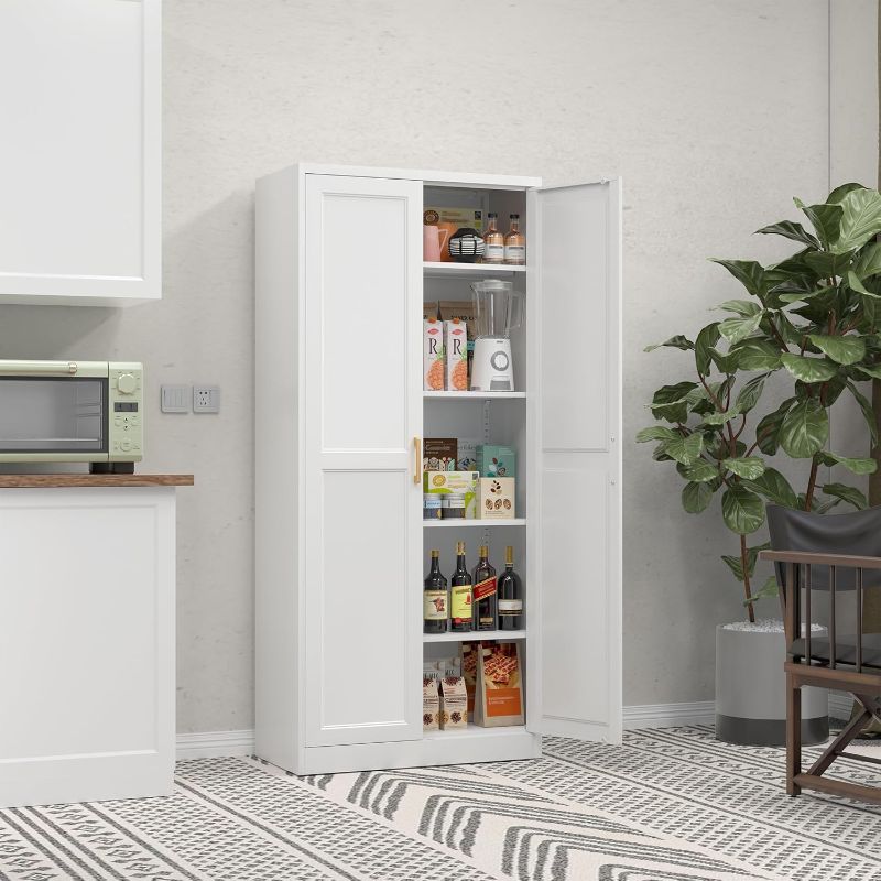 Photo 1 of 71" Tall Metal Storage Cabinet, Kitchen Pantry Storage Cabinets with Doors and 4 Shelves, White Pantry Cabinet, Utility Kitchen Cupboard, Large Steel Cabinets for Dining, Office, Living Room