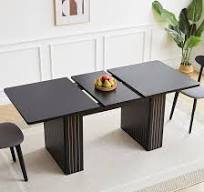 Photo 1 of 55 in–71 in Extendable Rectangular Dining Table for 4–6, Modern Farmhouse Expandable Kitchen Table with Carved Line Base, Wooden Dinner Table for Kitchen Living Room Home Office (Natural)