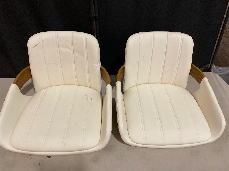 Photo 1 of Mid Century Modern Beige Faux Leather Upholstered Dining Chairs Set of 2,Armless Accent Chairs with Sturdy Natural Wood Legs,Bamboo Backrest Support for Kitchen&Dining Room Chairs