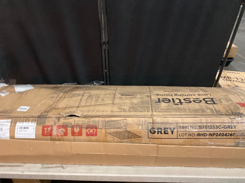 Photo 1 of (Full) Bestier - Bed Frame Bed with LED Light & Adjustable Storage Headboard for Bedroom Upholstered Platform -Full Size - Gray