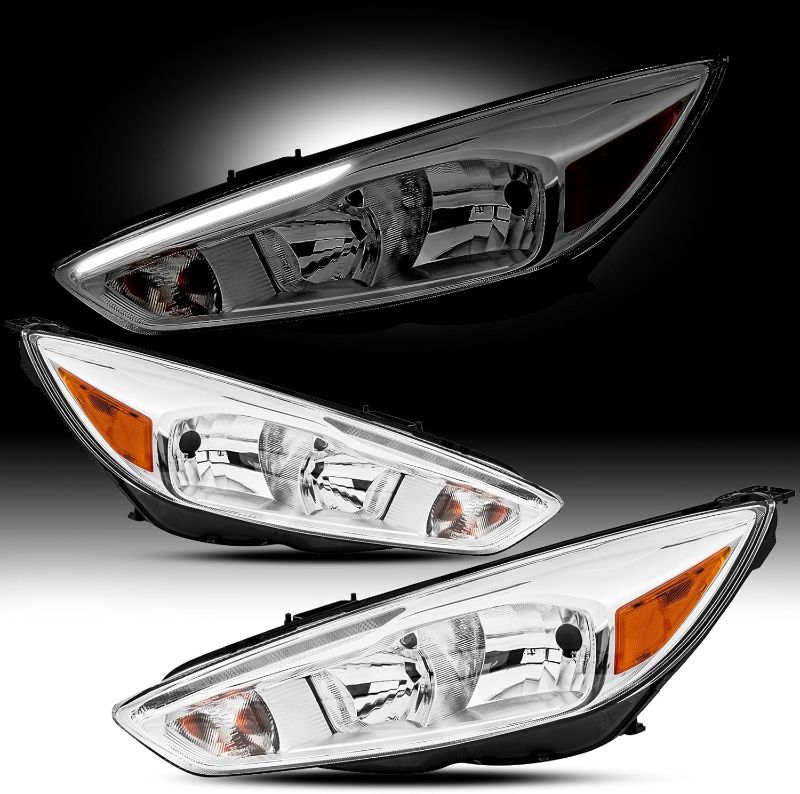 Photo 1 of For 2015 2016 2017 2018 Ford Focus LED DRL Replacement Headlights Assembly, Chrome W/Amber Headlamp Set Driver & Passenger Pair