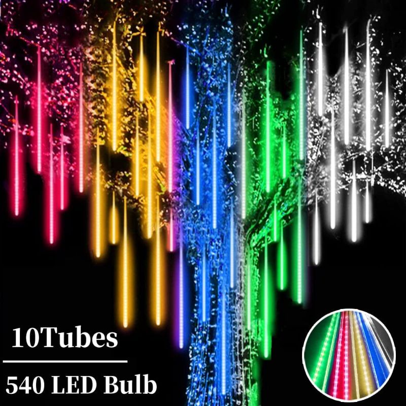 Photo 1 of Meteor Shower Lights - 20 Inch 10 Tube 540 LED Rain Falling Icicle Cascading Lights for Xmas Tree, Halloween, Patio, Garden, Eaves Decoration (Can Connect 100 Sets)
