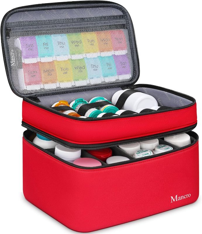 View 1 of Mancro Dual Layers Medicine Organizer Bag, Pill Bottle Organizer Storage with Lockable Zipper, Medication Travel Bag for Pills, Vitamins, Medical Supplies for Home Storage, Travel