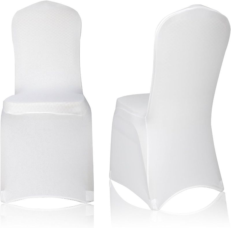Photo 1 of Lann's Linens 10 pcs White Spandex Folding Chair Covers for Wedding, Party, and Banquet