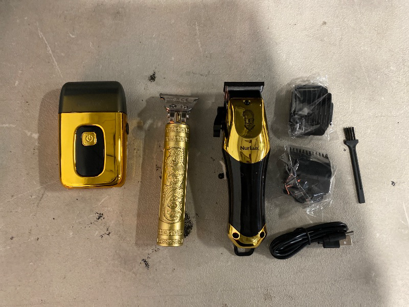 Photo 1 of Golden Spiral Three-Piece Set, Men'S Electric Hair Clipper Shaver Salon Hairdressing Three-Piece Set, Professional New Fashion Design, Precise Cutting Perfect Hairdressing Electric Shaving Hairdressing Set