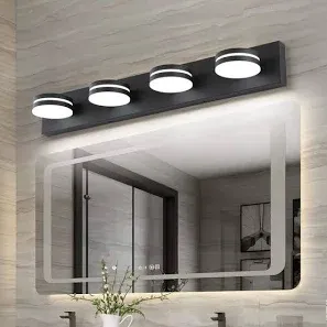 Photo 1 of 30 in. 4 Light Black LED Vanity Light Bar with Dimmable 5500K Light and 270° Swivel Range Acrylic Lampshade