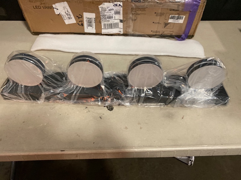 Photo 1 of 30 in. 4 Light Black LED Vanity Light Bar with Dimmable 5500K Light and 270° Swivel Range Acrylic Lampshade