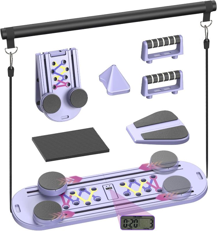 Photo 1 of Pilates Board, Portable Pilates Reformer Equipment with Timer, 7-in-1 Foldable Pilates Machine for Home Workout, Multi-Purpose Pilates Equipment at Home, Office