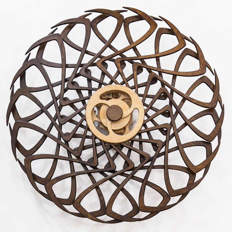 Photo 1 of Mindsight Moving Kinetic Wall Art - 32 x 32 - Wind up to power peaceful motion (no battery) - Calming Wall Décor for Living Room, Office, Bedroom, Kitchen - Hand Crafted Wood - Bloom, Walnut Brown