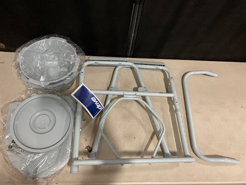 Photo 1 of Drive Medical Folding Steel Bedside Commode Chair - Portable 3-in-1 Toilet Solution - Adjustable Height - 7.5 Qt Bucket Included - Durable Powder-Coated Steel Frame - Supports Up To 350 Lb