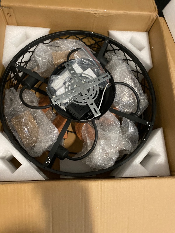 Photo 1 of Farmhouse Ceiling Fans with Lights Remote Control,6 Speed Reversible Flush Mount Low Profile Rustic Ceiling Fan with Light with bulb 4*E26,Boho Bladeless Country Caged Ceiling Light Fixture