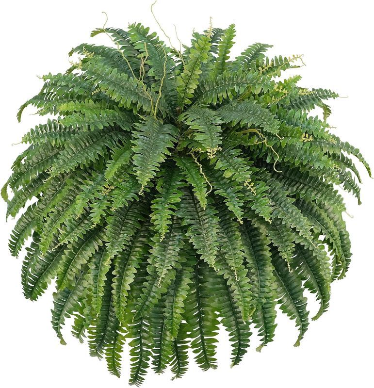 Photo 1 of 50" Artificial Boston Ferns, Fake Bush Plants, Large Faux Ferns with 96 Fronds for Outdoors Home Decor