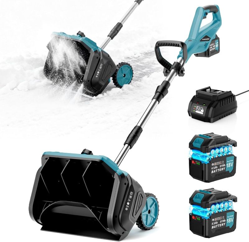 Photo 1 of 000mAh Cordless Snow Shovel, 17" Brushless Electric Snow Blower Battery Powered 4.5AH with Handle & Wheels, 25FT Snow Throw Distance/Adjustable Plate, Snow Removal for Driveway,Steps, Patio, Sidewalk (RED)