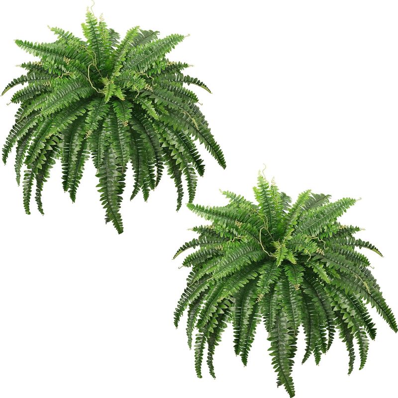 Photo 1 of 45" Fake Ferns, Realistic Large Artificial Bush Plants, 2 Artificial Boston Ferns with 59 Fronds for Outdoors Planter Indoor Home Garden Porch Decor