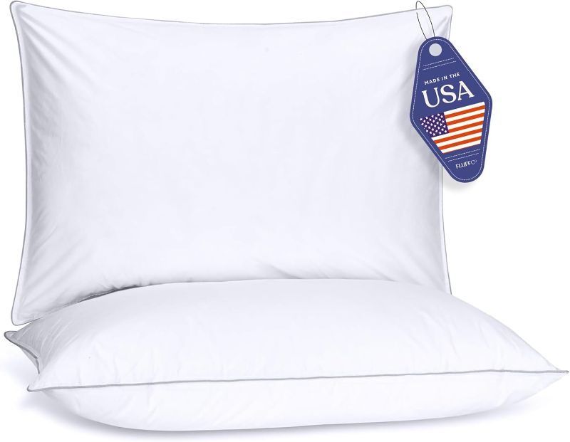 Photo 1 of FluffCo Down Alternative Pillows Standard/Queen Size Set of 2 - Queen Bed Pillows for Sleeping - Made in USA - Cooling Surface and Machine Washable for Side, Back, and Stomach Sleepers