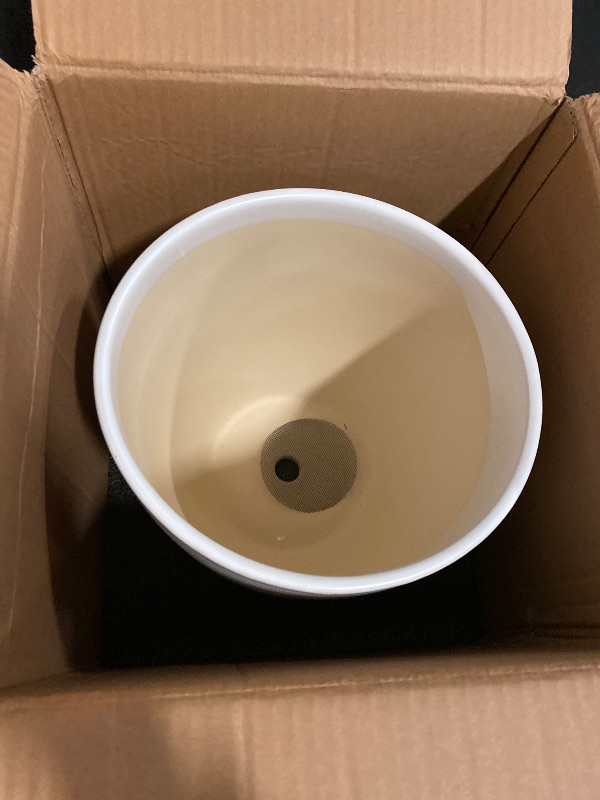 Photo 1 of 10 Inch Ceramic Planter Pot - Large Plant Pot with Drainage Hole and Saucer, Modern Round Flower Pots for Indoor Outdoor Plants, Garden Planter, White