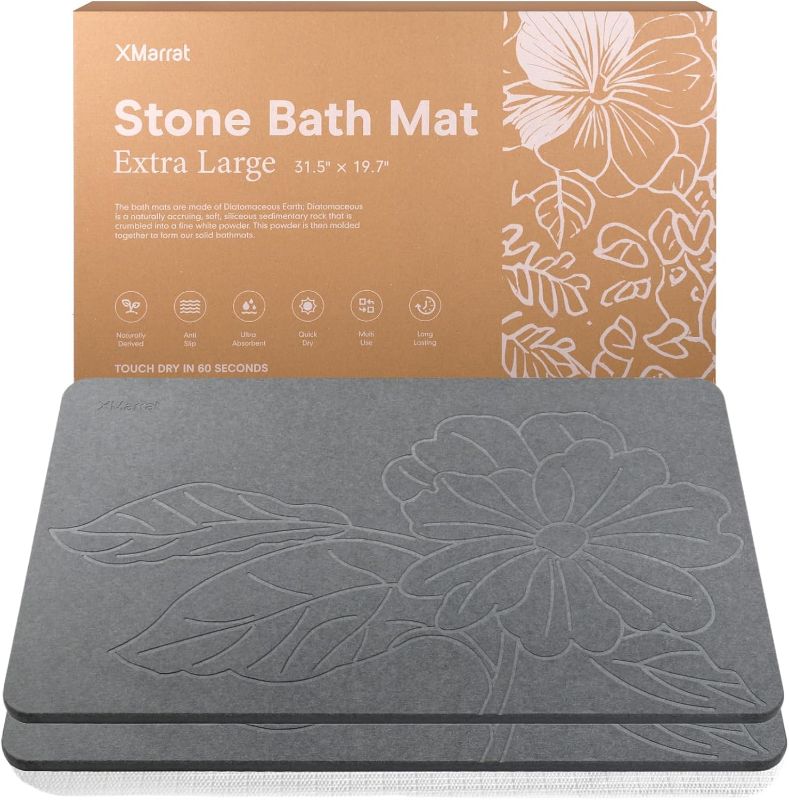 Photo 1 of Extra Large Stone Bath Mat Large 2 Pack, 31.5'' x 19.7'' Diatomaceous Earth Non-Slip Stone Shower Mat, Super Absorbent Diatomite Stone Mats for Bathroom, Quick Drying, Easy to Clean