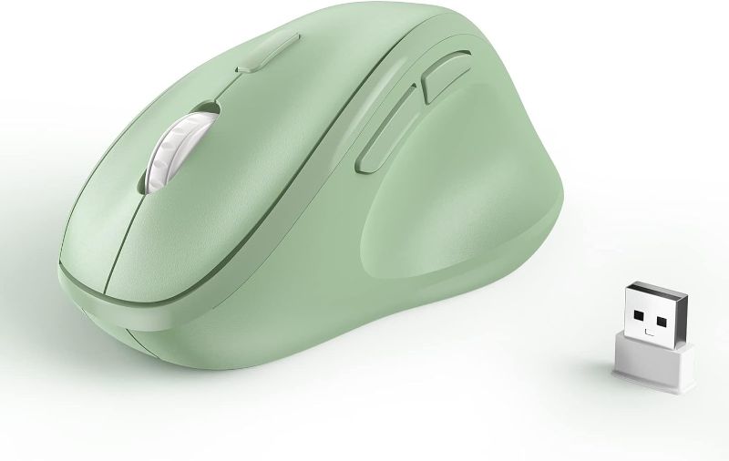Photo 1 of Ergonomic Wireless Mouse with USB Receiver for PC Computer, Laptop and Desktop, Ergo Vertical Mouse with Silent Clicks Long Battery Life, Up to 1600 DPI & 1 AA Battery Powered, Green