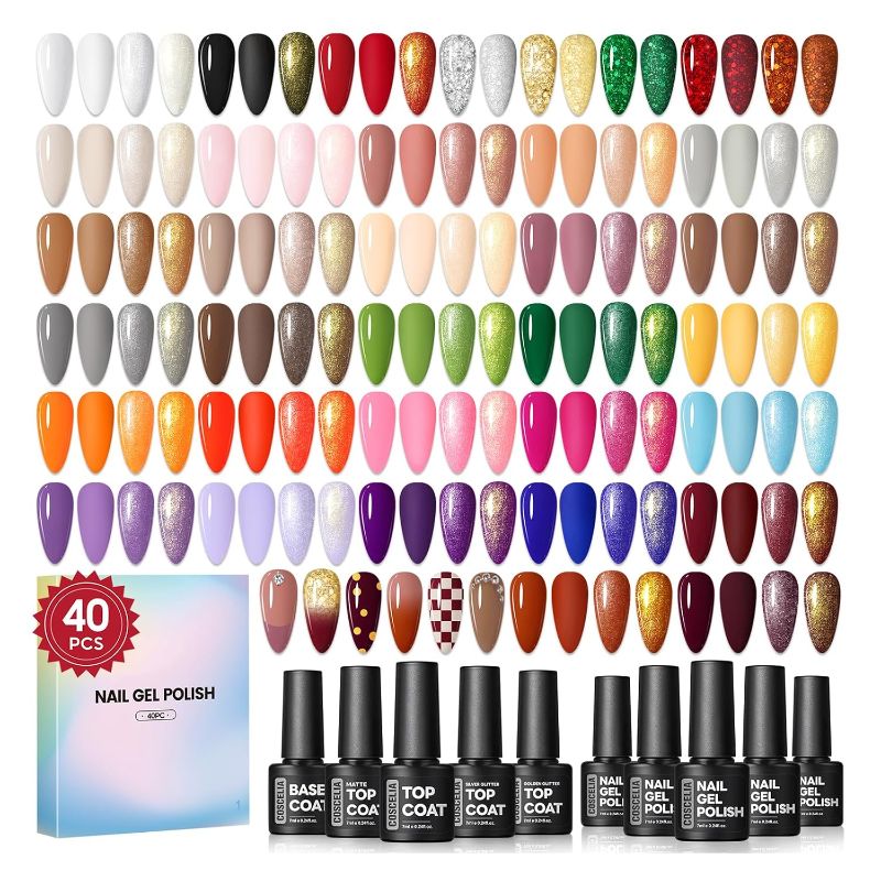 Photo 1 of COSCELIA 40pcs Gel Nail Polish Set, 35 Colors Gel Polish with 5 Top Base Coat Red Nude Pink Glitter All Seasons Colors Nail Art Manicure Kit Salon DIY at Home Valentines Day Gifts for Women