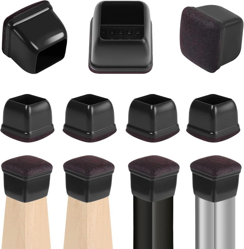 Photo 1 of Ezprotekt 24 Pcs Black Square Chair Leg Floor Protectors with Felt, Silicone Felt Furniture Pads Cups for Hardwood Floor, Dining Table Leg Caps Covers No Scratches and Noise (M Fit: 0.75" - 1")