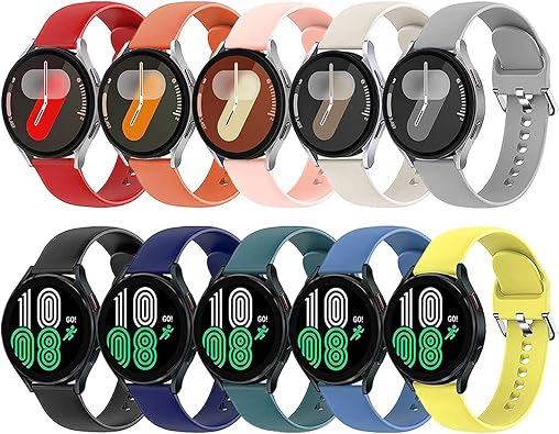 Photo 1 of 10 Pack Bands Compatible with Samsung Galaxy Watch 7/6/5/4 40mm 44mm/ Watch 4 6 Classic/Watch 5 Pro, Active 2 Band, 20mm Soft Silicone Sport Strap Wristbands for Women Men