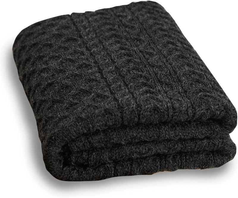 Photo 1 of Aran Woollen Mills Irish Wool Blanket, 100% Worsted Wool, Traditional Cable Knit Design Throw Blanket for Couch or Bed, Durable & Ethically Made in Ireland, Bertra, Charcoal, 36x60 Inches