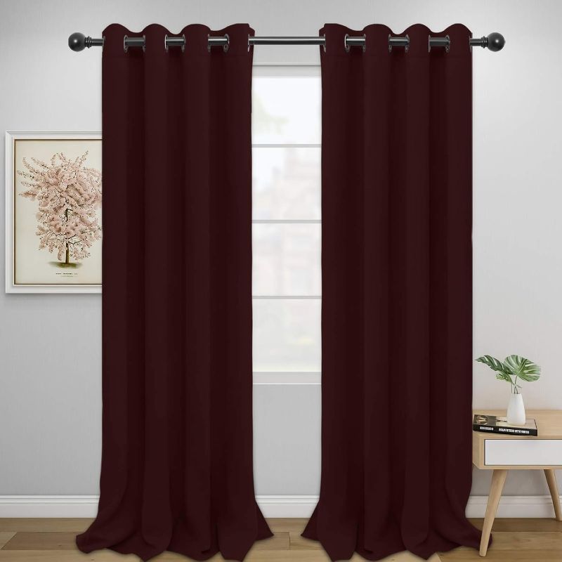Photo 1 of Easy-Going Blackout Curtains for Bedroom, Solid Thermal Insulated Grommet and Noise Reduction Window Drapes, Room Darkening Curtains for Living Room, 2 Panels (52x108 in,Wine)