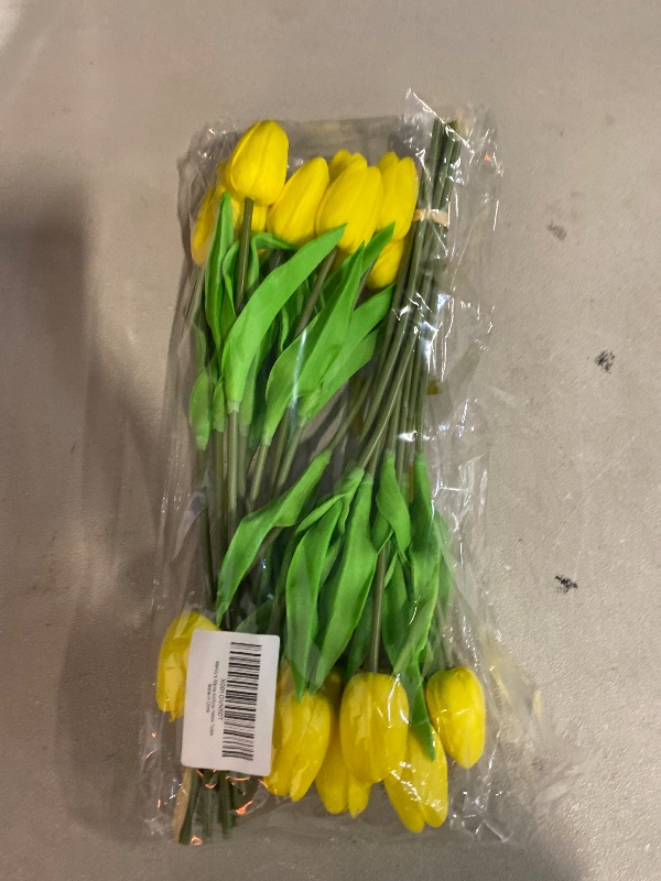 Photo 1 of Mandy's Artificial Tulips 20 Stems Yellow PU Faux Flowers for Valentine's Day and Easter Decorations Wedding Home Decor 13.5 Inch