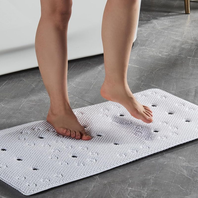 Photo 1 of Bathtub Mat Non Slip: Soft Safety Foam Bath Mat for Tub Suitable for Families Extra Large 17 X 36Inch with Drain Holes and Suction Cups Massage Tub & Shower Mat for Bathroom (White)