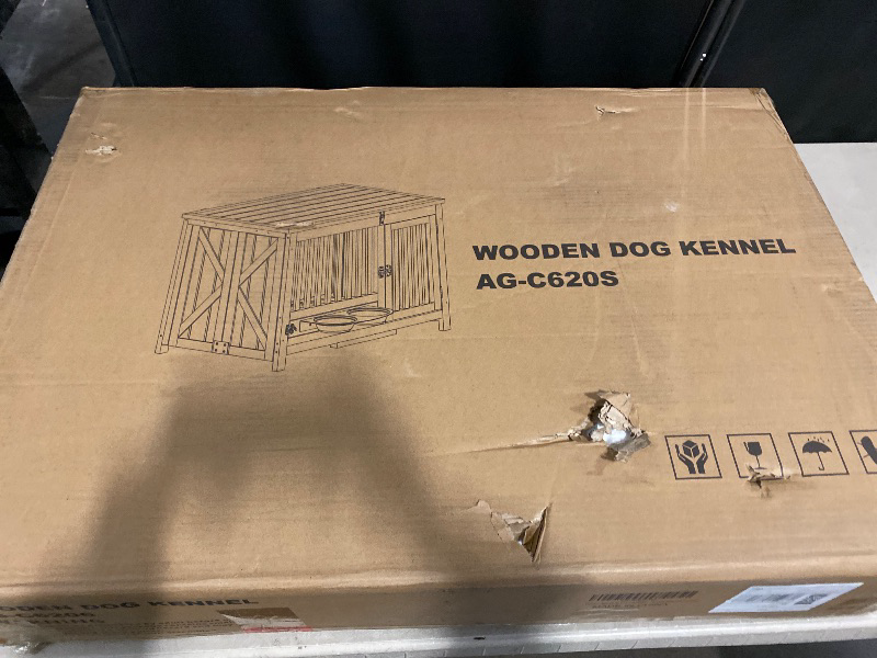 Photo 1 of 33.3 Inch Wooden Dog Crate Furniture - Multi-Functional Dog Crate Side Table with 360° Swivel Feeder for Small and Medium Dogs with Removable Tray, Easy to Assemble, Easy to Clean