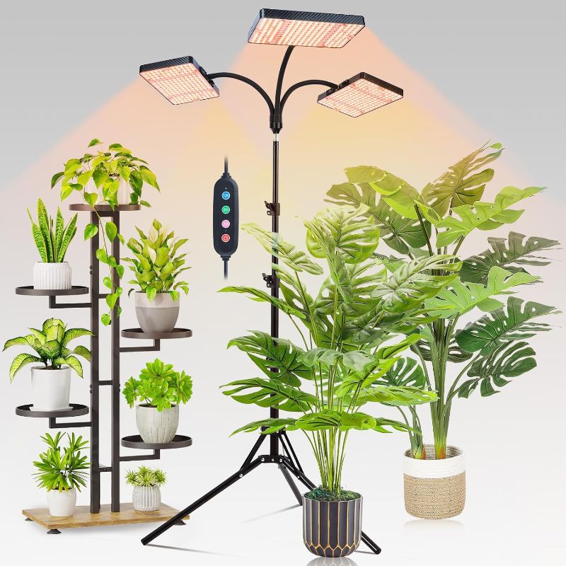 Photo 1 of FECiDA 2026 3Head Grow Light with Stand, 75 Watt Power Draw, Bright and Big Coverage Grow Lights for Large Houseplants, Bonsai Tree, 4/8/12/16/20 Hr Timer, 24"-72" Height Adjustable, 360° Gooseneck