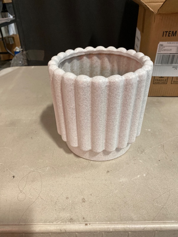 Photo 1 of Ceramic Planters for Indoor Plants - 7.6 Inch Ceramic Plant Pots Outdoor, Round Flower Pots with Drainage Hole, Fluted Modern Planter, Room House Decor, Gifts for Plant Lovers, White