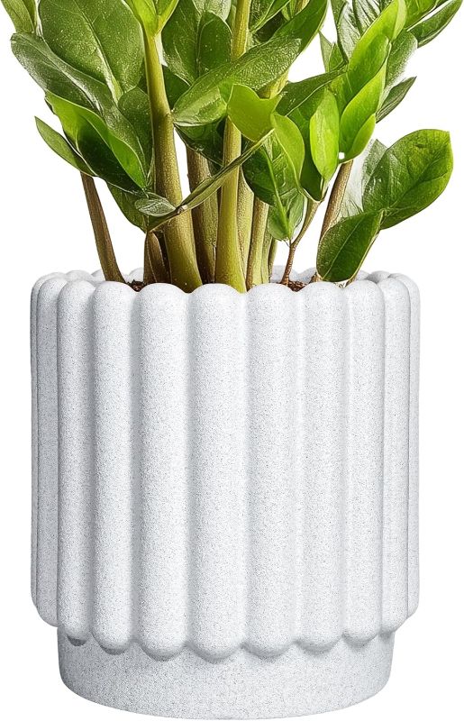 Photo 1 of Ceramic Planters for Indoor Plants - 7.6 Inch Ceramic Plant Pots Outdoor, Round Flower Pots with Drainage Hole, Fluted Modern Planter, Room House Decor, Gifts for Plant Lovers, White
