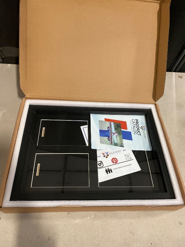 Photo 1 of 3-in-1 Shadow Box Display with Real Glass (Medal, Race Bibs, and Photo Display) – Marathon Medal Display and Frame, Triathlon & Running Bib Holder, Wall-Mounted, Real Tempered Glass - Black