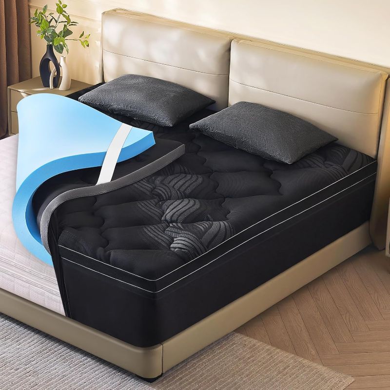 Photo 1 of Queen Size Memory Foam Mattress Topper - 4 Inch Cooling Dual Layer with 2" Gel Memory Foam & 2" Thick 1500 GSM Pillow Top, Breathable Mattress Pad Cover Medium Firm Support for Back (Black)